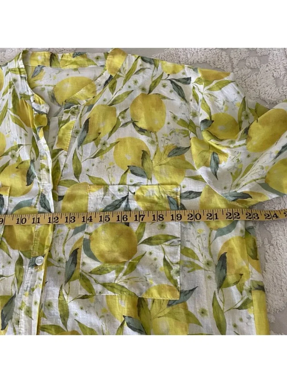 Cotton Voile Lemon Shirt Dress in Limoncello Made In Italy Large Or OS Vacation - Picture 4 of 12